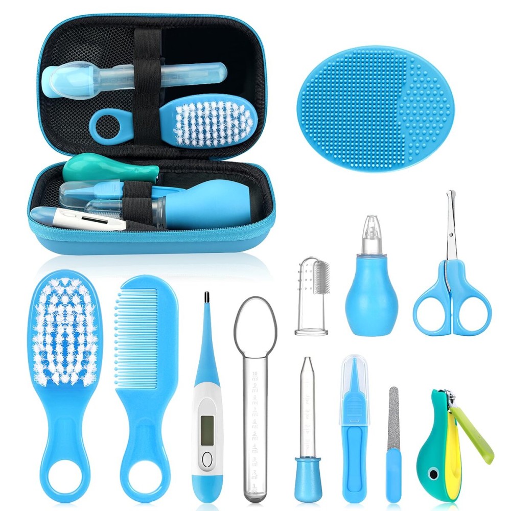 Baby Healthcare and Grooming Kit, Portable Baby Safety Care Set, Baby Essentials kit for Newborn (Blue 13 in 1)