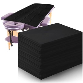 Tatuo 50 Pieces 31 x 70 Inches Plastic Bed Sheets Bed Cover Massage Table Sheet Waterproof Non-woven Fabric for Spa, Lash, Tattoo, Beauty Salon, Waxing, Hotels(Black)