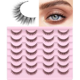 Kiromiro Eyelashes Wispy 10mm False Lashes Natural Look 3D Volume Mink Lashes Short Strip Lashes Pack