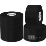 CKeep Athletic Tape, 4 Pack Black Sports Tape, Very Sturdy No Glue Residue, Wrist Ankle Tape for Muscle, Climbing, Boxing, Athletes, Baseball Bats, Strains, Sprains, Injuries1.5 Inches