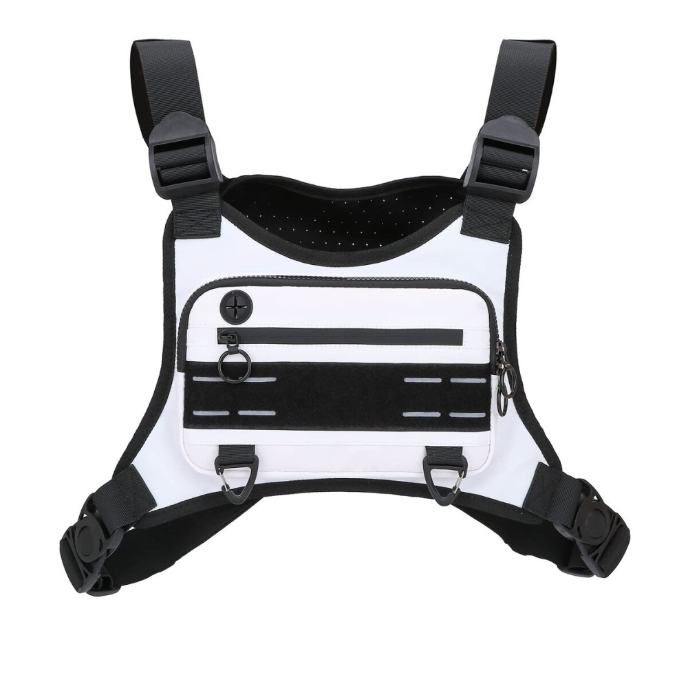 Muserise Sports Chest Bag For Men Women, Water Resistant Lightweight Front Chest Pack, Running Vest Bag With Built-In Phone Holder & Extra Storage For Workouts, Running, Cycling (White)