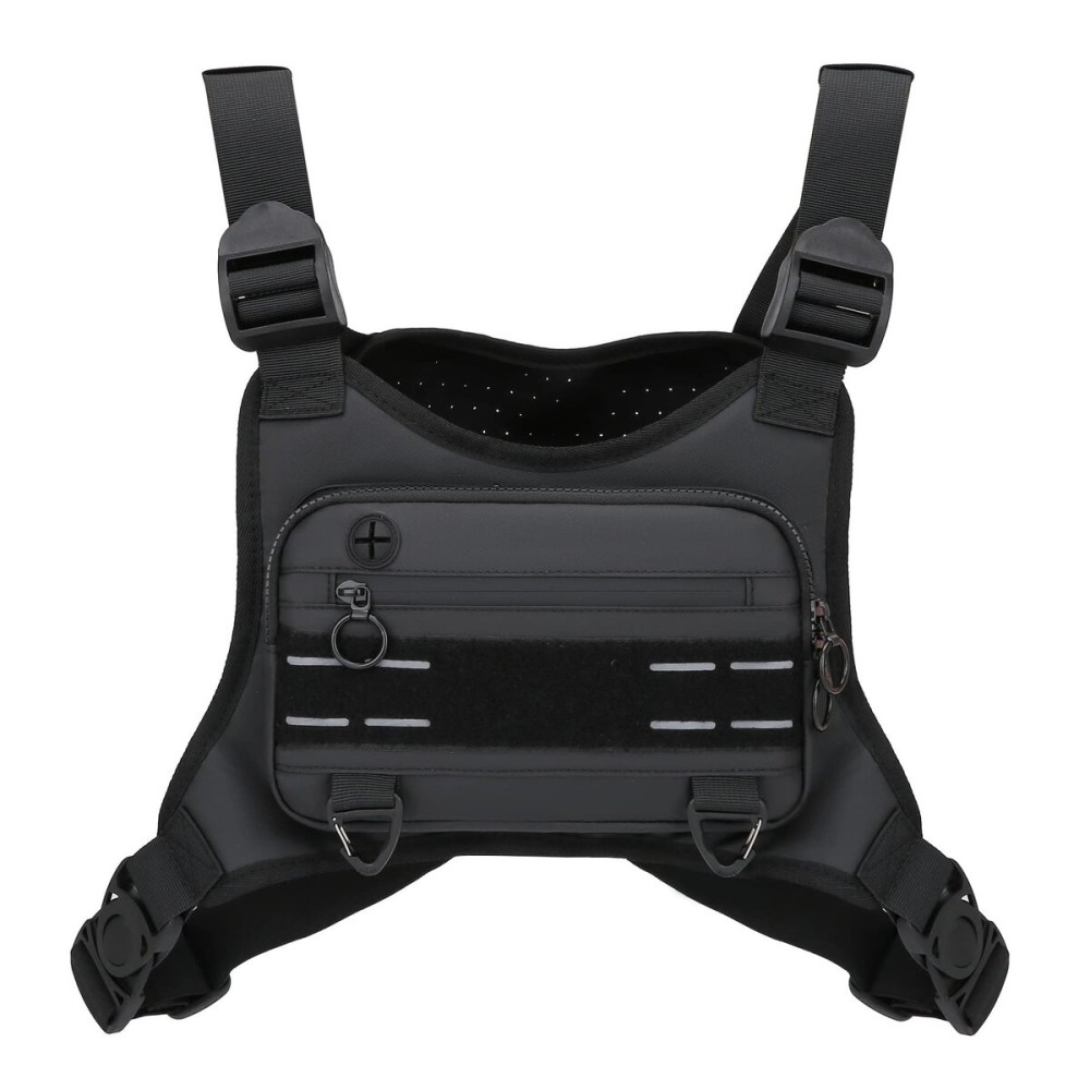 Muserise Sports Chest Bag For Men, Water Resistant Lightweight Front Running Vest Bag With Built-In Phone Holder & Extra Storage For Workouts, Cycling (Black)