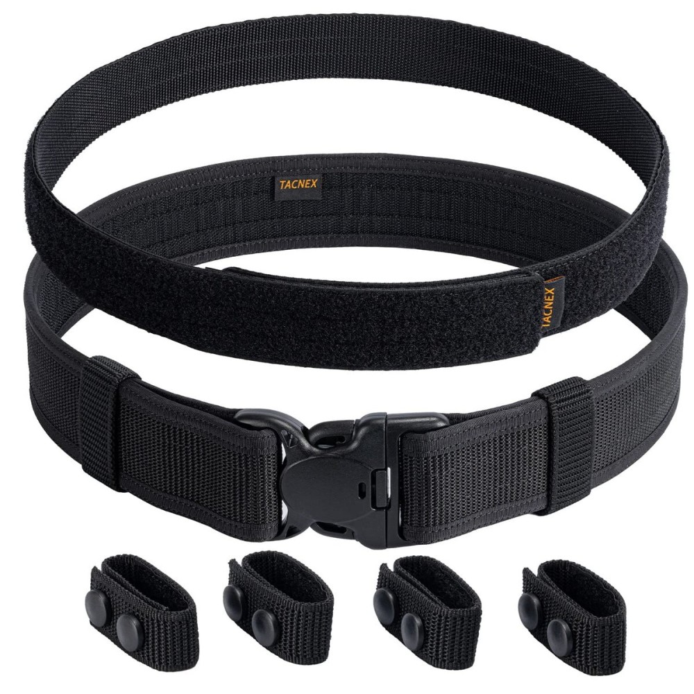 TACNEX Duty Belt w/Hook Lining 4 Keepers Police Law Enforcement Correctional Officer Security Black Nylon Outer Inner Belt XXL