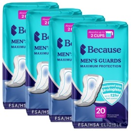 Because Premium Guards for Men - 80 Count Pack of Discreet, Individually Wrapped Bladder Protectors - Complete Absorbency, Fast-Locking, Odor Control - Comfort Fit, 2 Cups of Absorbency