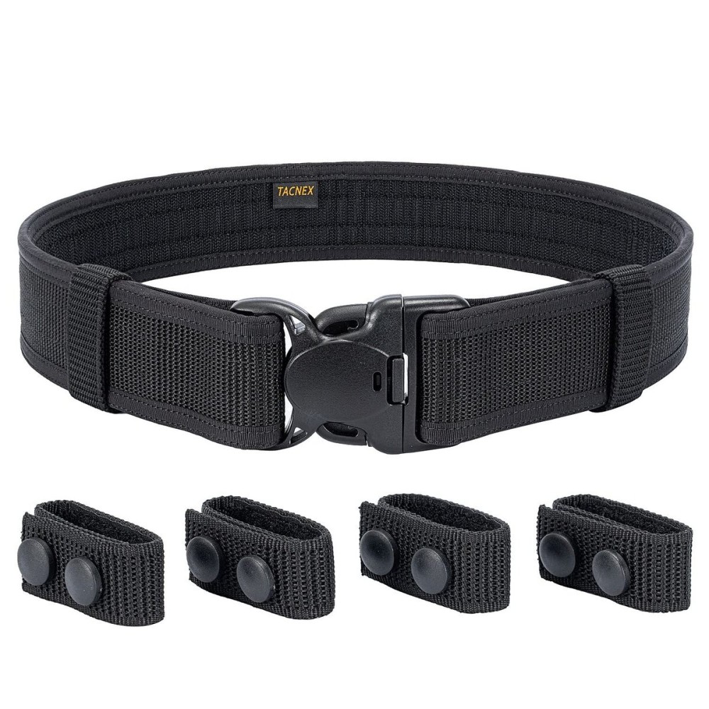 TACNEX Duty Belt w/Hook Lining 4 Keepers Police Law Enforcement Correctional Officer Security 2 Black Nylon Outer Belt L