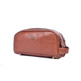 10 Premium Leather Toiletry Travel Pouch With Waterproof Lining | King-Size Handcrafted Vintage Dopp - Kit ~ Gift for Father\'s Day By Aaron Leather Goods (I Brown)