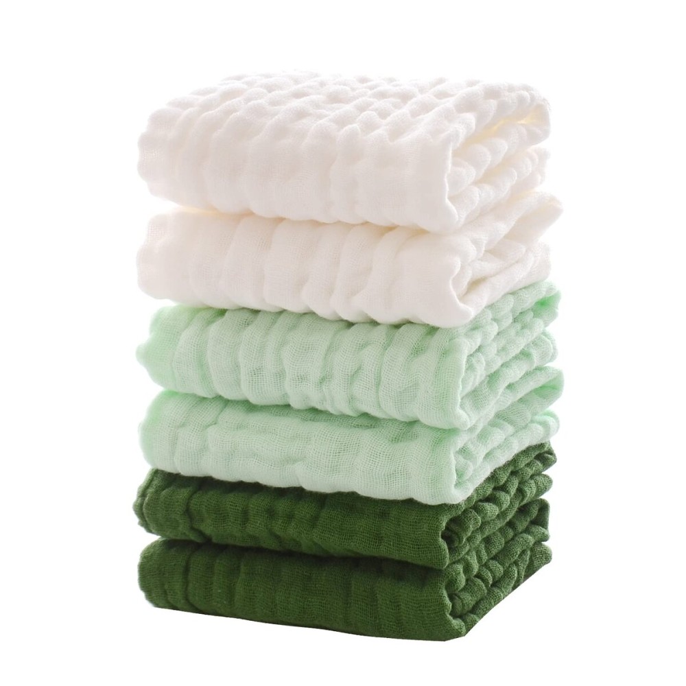MUKIN Baby Washcloths - Soft Face Cloths for Newborn, Absorbent Bath Face Towels, Baby Wipes, Burp Cloths or Face Towels, Baby Registry as Shower. Pack of 6-12x12 inches (Green)