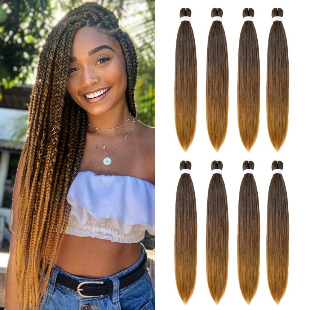 8 Pack Ombre Braiding Hair Pre Stretched - 20 80G/Pack Premium Pre Stretched Braiding Hair Extensions, Professional Itch Free Hot Water Setting Perm Yaki Texture Prestretched Hair(1B/30/27)