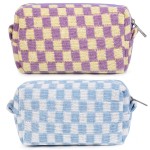 SOIDRAM 2 Pieces Makeup Bag Checkered Cosmetic Bag Purple Blue Makeup Pouch Travel Toiletry Bag Organizer Cute Makeup Brushes Storage Bag for Women