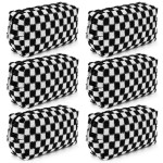 SOIDRAM Makeup Bag Checkered Cosmetic Bag Black Makeup Pouch 1Pcs Large Capacity Makeup Bags and 1Pcs Makeup Brushes Storage Bag Travel Toiletry Bag Organizer