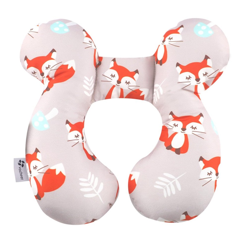 vocheer Baby Travel Pillow(Upgraded), Head and Neck Support Pillow for Pushchair, Car Seat,Stroller, Bouncer, Cotton, Orange Fox