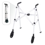 Stander Space Saver Walker, Lightweight Folding Rolling Mobility Aid for Seniors & Adults, Compact 2-Wheel Disability Device with 6-inch Wheels & Ski Glides for Walking Support, Vivid White