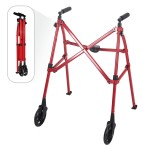 Stander Space Saver Walker, Lightweight Folding Rolling Mobility Aid for Seniors & Adults, Compact 2-Wheel Disability Device with 6-inch Wheels & Ski Glides for Walking Support, Sport Red