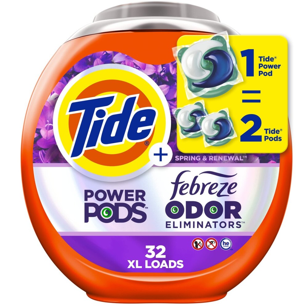 Tide Power Pods Laundry Detergent Pacs with Febreze, 32 Count, Spring & Renewal Scent, Febreze Freshness with Odor Eliminators