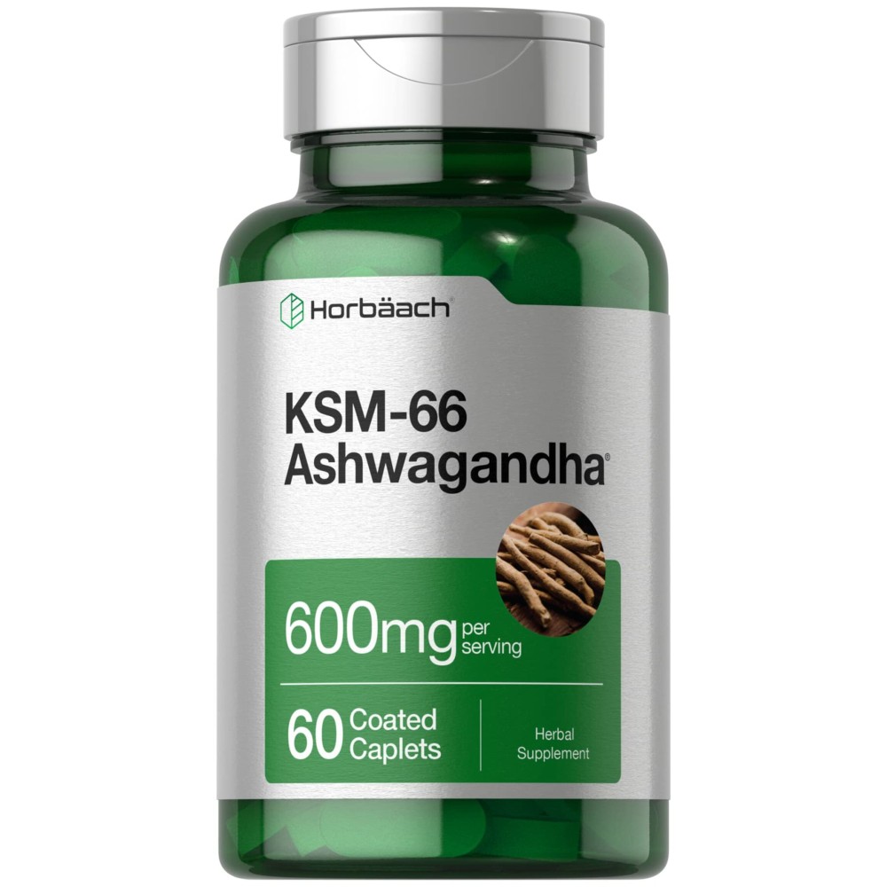Horbach KSM-66 Ashwagandha 600mg | with L-Theanine | 60 Coated Caplets | Vegan, Non-GMO, Gluten Free Complex Supplement
