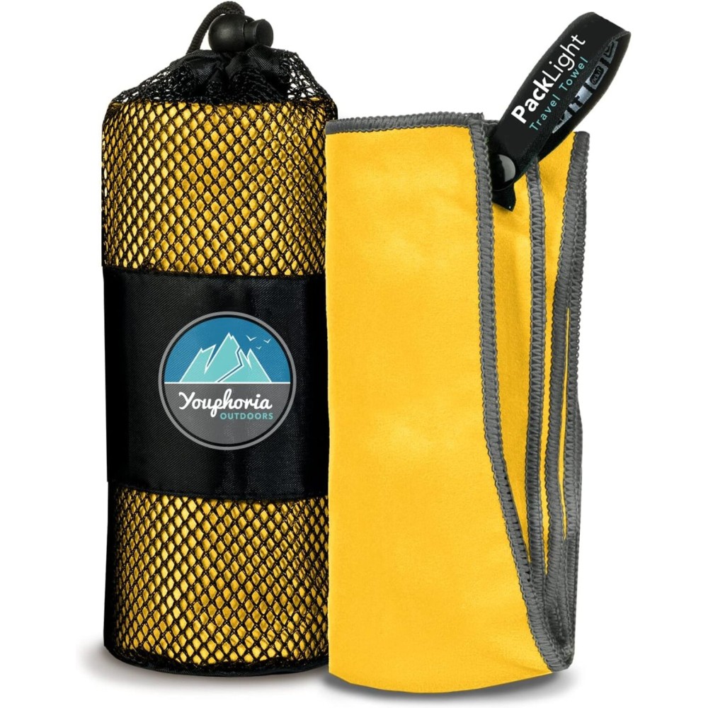 Youphoria Microfiber Travel Towel Fast Drying Lightweight - Quick Dry Towel for Camping, Beach, Backpacking, Hiking, & Sport Sunshine Yellow