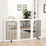 PUPETPO Freestanding Pet Gate for Dogs, Foldable Wooden Dog Gate for House Indoor, Tall Pet Fence for Stair, Doorway,Hall, Support Feet Included, 3 Panels 32,White
