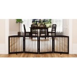 PUPETPO Freestanding Pet Gate for Dogs, Foldable Wooden Dog Gate for House, Indoor Dog Gate for Stair, Doorway, Gates for Dogs Indoor, 80 Inch Wide, 4 Panels 24,Brown