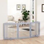 PUPETPO Freestanding Pet Gate for Dogs, Foldable Wooden Dog Gate for House, Indoor Dog Gate for Doorways, Stairs, Gates for Dogs Indoor, Support Feet Included, 24 Height 3 Panels, Grey