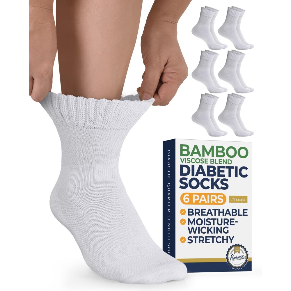 Pembrook Bamboo Viscose Diabetic Socks - 6 Pairs Ankle Socks for Women & Men, Swollen Feet & Neuropathy | Non-Binding