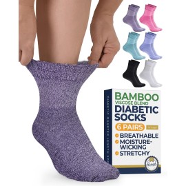 Pembrook Bamboo Viscose Diabetic Socks for Women & Men - 6 Pairs Ankle Socks for Swollen Feet | Neuropathy Socks | Edema Neuropathy Socks for Women | Diabetic Socks Women 9-12