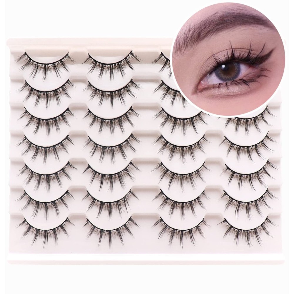 Losha Manga Lashes Fluffy Faux Mink Lashes 14 Pairs Natural False Lashes Pack Wispy Short Anime Lashes Look Like Individual Clusters (3D1009)
