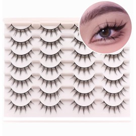 Losha Manga Lashes Fluffy Faux Mink Lashes 14 Pairs Natural False Lashes Pack Wispy Short Anime Lashes Look Like Individual Clusters (3D1009)