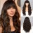 MERISIHAIR Long Highlight Dark Brown Wig with Bangs Long Brown Wavy Wigs for Women Highlights Brown Wig Natural Looking Heat Resistant Synthetic Wigs Daily Party Use(Mixd Brown)