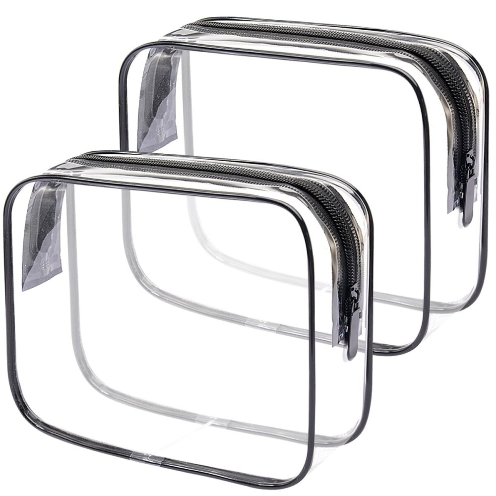 Lermende 2pcs Clear Toiletry Bag TSA Approved Travel Bag,Carry On for Travel,Airport Airline Accessories Compliant Bag,Quart Sized Makeup Cosmetic bag Women Men (Transparent Black, 2 Pack)