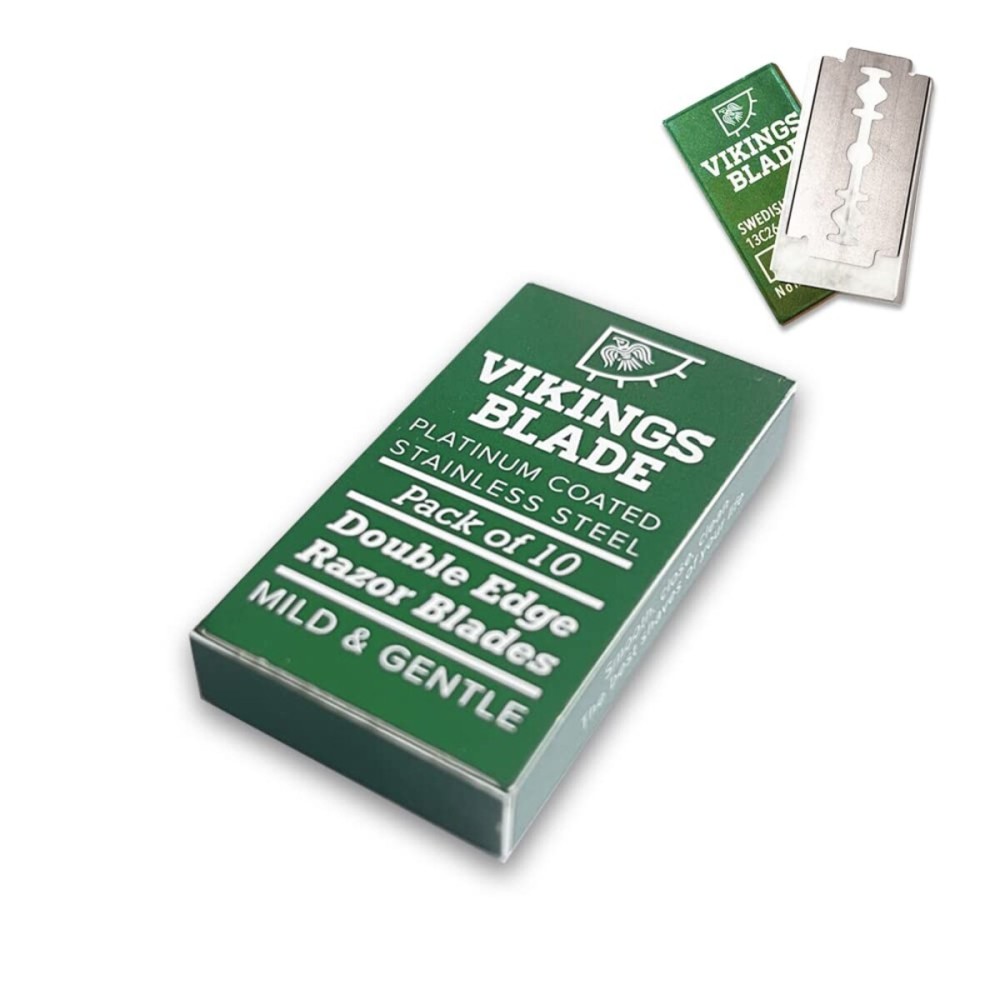 VIKINGS BLADE Double Edge Safety Razor Blades, 10x Blades, Swedish Steel + Platinum Coated, Replacement Razor Blades & Refills (Mild & Gentle)