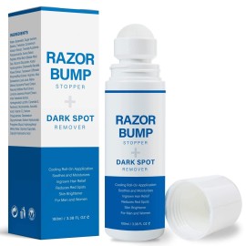 Razor Bump Stopper with Ingrown Hair Treatment: Razor Bumps Treatment for Men and Women, After Shave Solution for Ingrown Hairs and Razor Burns, Roll on Applicator - 3.38 Fl Oz