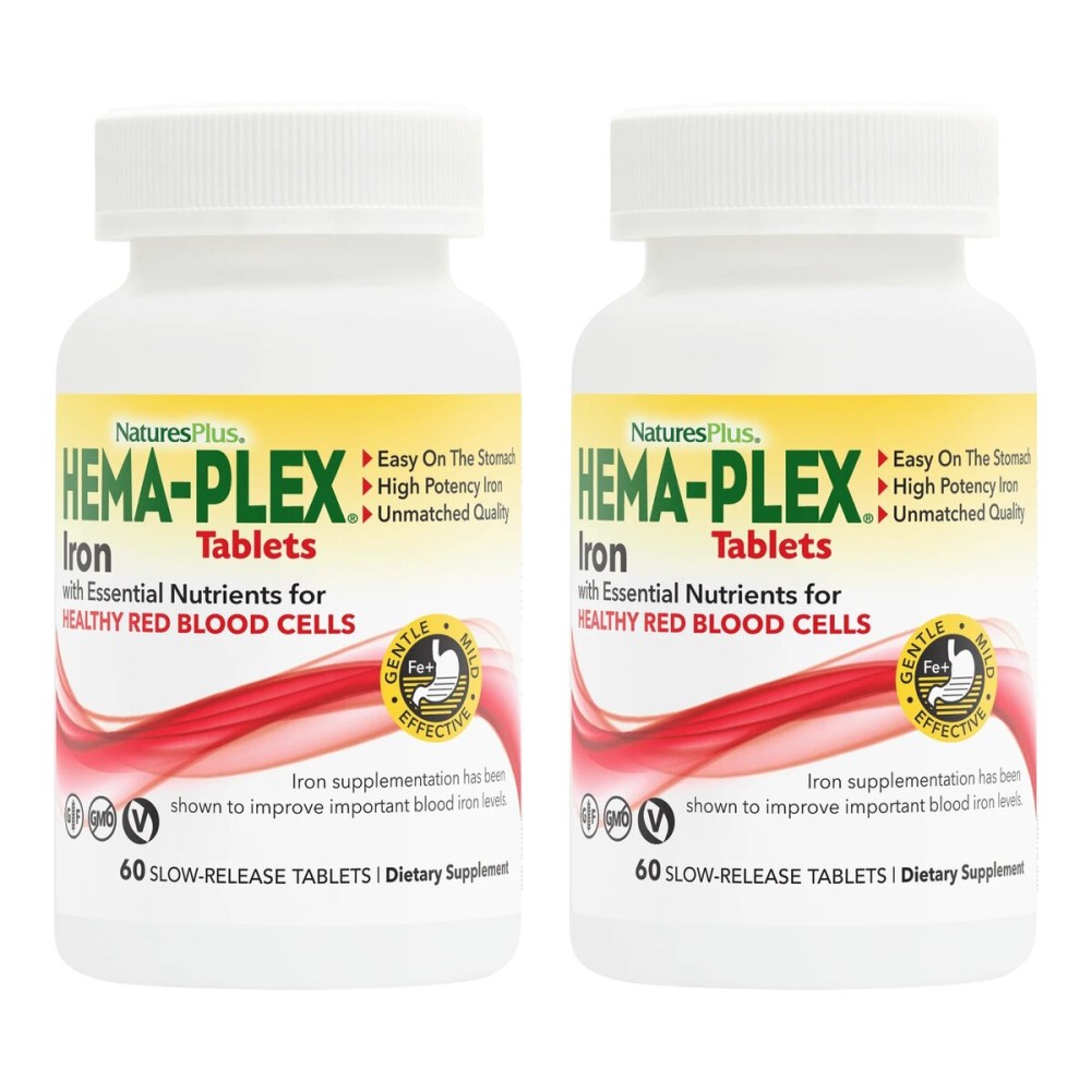 NaturesPlus Hema-Plex Iron - 60 Slow-Release Tablets, Pack of 2 - Total Blood Health - 85 mg Chelated Iron - with Vitamin C & Bioflavonoids - Non GMO, Vegetarian & Gluten Free - 120 Total Servings