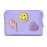 LieToi Preppy Patch Cosmetic Toiletry Bag, PU Leather Portable Waterproof Makeup Bag Smile Lightning Heart Organizer Compliant Bag Daily Travel Use Storage Purse for Women Girls (Large, Taro Purple)