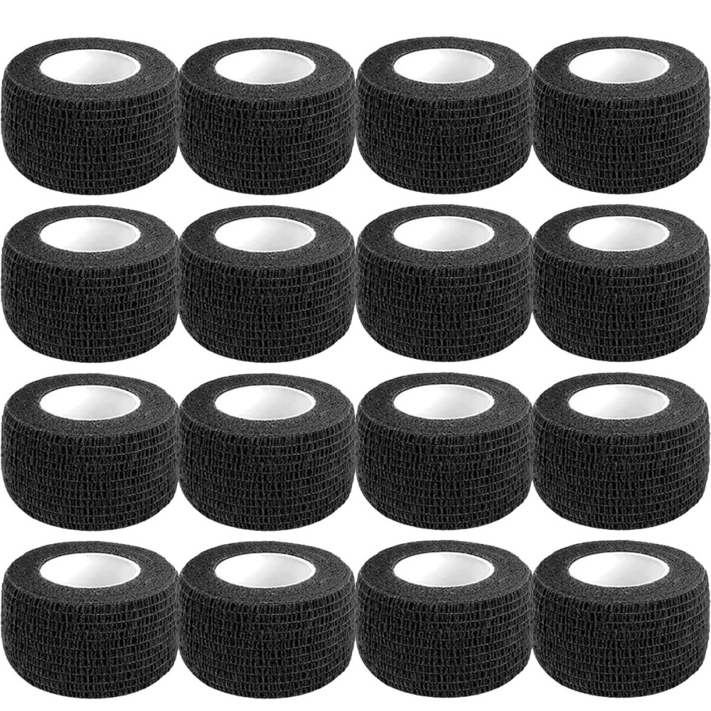 Self Adhesive Bandage Wrap,1 Inch 5 Yards 16 Pack Black Elastic Flexible Cohesive Bandages, Vet Wrap Tattoo Sports Tape Bulk for First Aid Supplies (Black)