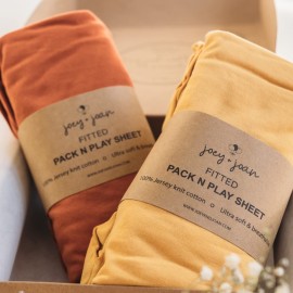 Travel Crib Fitted Sheets for Baby Bjorn, Guava Lotus Travel Crib and 24 x 42 Inch Travel Light Playard Mattress - Snuggly Soft 100% Jersey Cotton - Mustard Yellow + Burnt Orange - 2 Pack