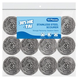 10 Pack Stainless Steel Scrubber, Steel Wool Srubber for Scouring Stubborn Messes from Pots and Pans, Stoves,Broiler Racks,Grills and More