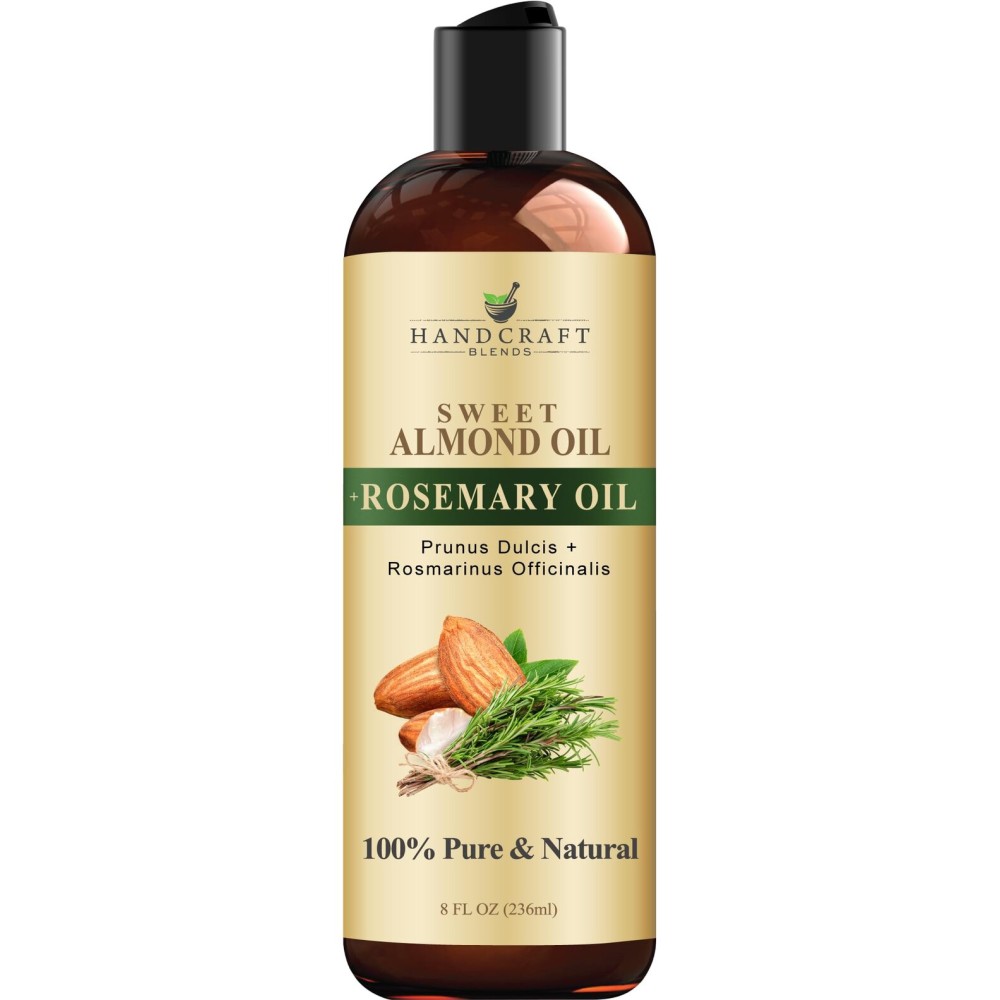 Handcraft Blends Sweet Almond Oil | 100% Pure and Natural | Bath & Body Oil | Premium Grade Carrier Oil | Skin | Hair | Body | Massage | Hexane-Free | with Rosemary Oil | 8 Fl Oz