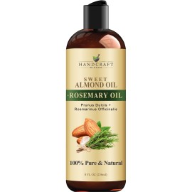Handcraft Blends Sweet Almond Oil | 100% Pure and Natural | Bath & Body Oil | Premium Grade Carrier Oil | Skin | Hair | Body | Massage | Hexane-Free | with Rosemary Oil | 8 Fl Oz