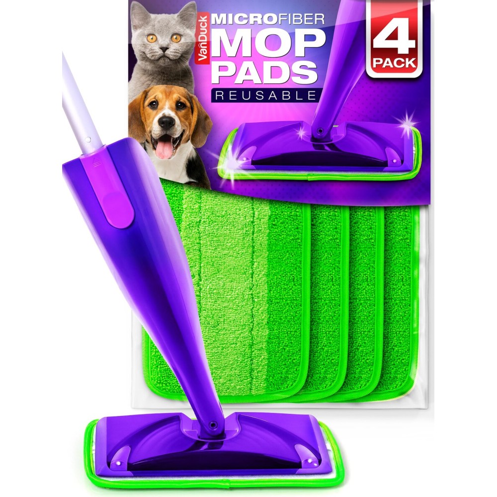 VanDuck Reusable Mop Pads Compatible with Swiffer WetJet (4 Pack) - Microfiber Mop Refill for Wet Mopping Cloths - Hardwood Floor Cleaning Pads are Reusable Replacements