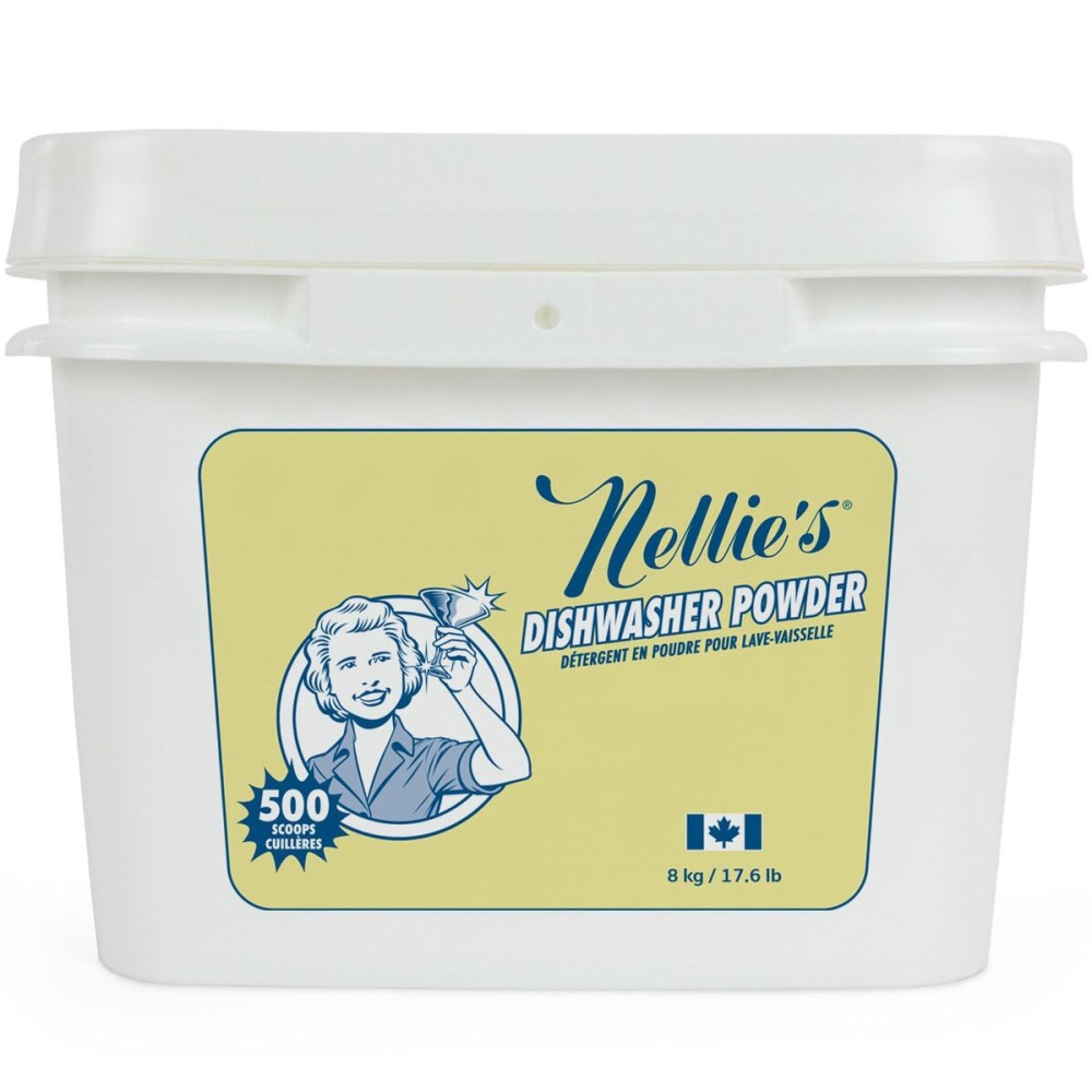 Nellie\'s Dishwasher Powder - 500 Scoop Bulk Bucket - Plant-Based Formula - Phosphate-Free, Septic-Safe, Tough on Food Residue - Sparkling, Streak-Free Clean - Made in Canada