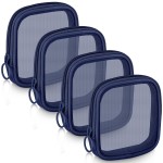 Weewooday 4 Pcs Mesh Makeup Bag Mesh Cosmetic Bag Travel Toiletry Pouch with Zipper Mini Makeup Cosmetic Purse for Daily Accessory(Small,Navy Blue)
