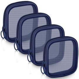 Weewooday 4 Pcs Mesh Makeup Bag Mesh Cosmetic Bag Travel Toiletry Pouch with Zipper Mini Makeup Cosmetic Purse for Daily Accessory(Small,Navy Blue)