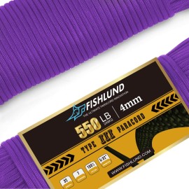 FISHLUND Paracord 550 lb, 7 Strand Paracord Rope 50ft 4mm, Nylon Parachute Cord for Camping, Purple