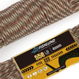 FISHLUND Paracord 550 lb, 7 Strand Paracord Rope 50ft 4mm, Nylon Parachute Cord for Camping, Forest Camo