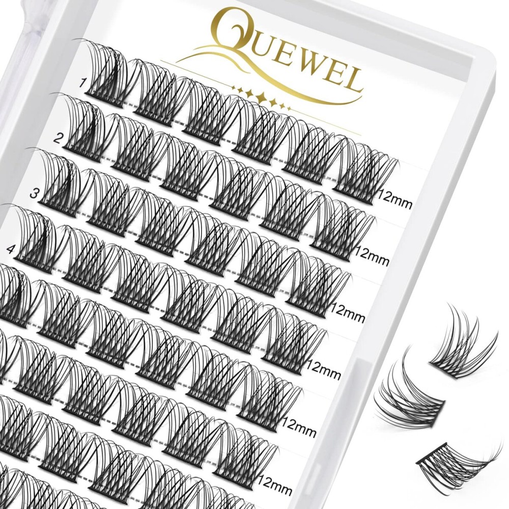 QUEWEL Cluster Lashes 72 Pcs Wide Stem Individual Lashes C/D Curl 8-16mm Length DIY Eyelash Extension False Eyelashes Natural&Mega Styles Soft for Personal Makeup Use at Home (Natural-C-12)