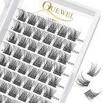 QUEWEL Cluster Lashes 72 Pcs Wide Stem Individual Lashes C/D Curl 8-16mm Length DIY Eyelash Extension False Eyelashes Natural&Mega Styles Soft for Personal Makeup Use at Home (Natural-C-12)