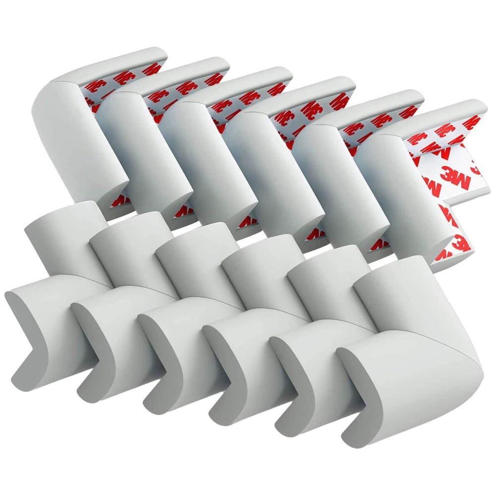 12 Pack Corner Protector Baby Proofing Corners and Edge Guards, Soft Safety Pre-Taped Rubber Foam Furniture Bumper for Fireplace, Table, Stair, Cabinet (Gray)