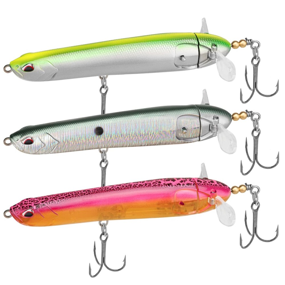 TRUSCEND Pencil Fishing Lures with Double Floating Rotating Tail, Surface Pencil Popper, Long Cast Premium Bass Bait with Rattle, Fishing Teasers Swimbaits for Freshwater Saltwater