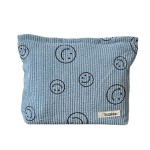 Cosmetic Bags for Women - Corduroy Cosmetic Bag Aesthetic Women Handbags Purses Smile Dots Makeup Organizer Storage Makeup Bag Girls Case Bags (A-Blue)