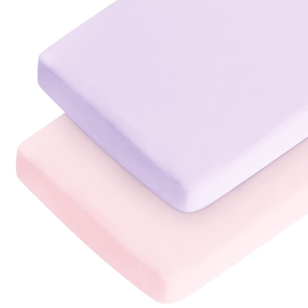 Crib Sheets Girl, 2 Pack Baby Sheets for Standard Crib Mattress & Toddler Bed Mattress, Snug Fit Breathable Soft Fitted Crib Sheet, Pink & Violet